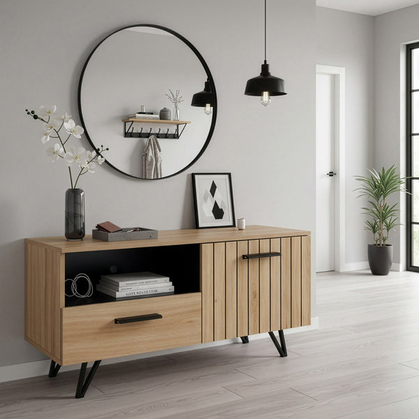 Meuble TV Noppen effet chêne noir [en.casa]
