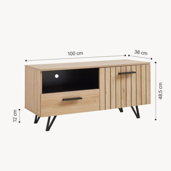 Meuble TV Noppen effet chêne noir [en.casa]