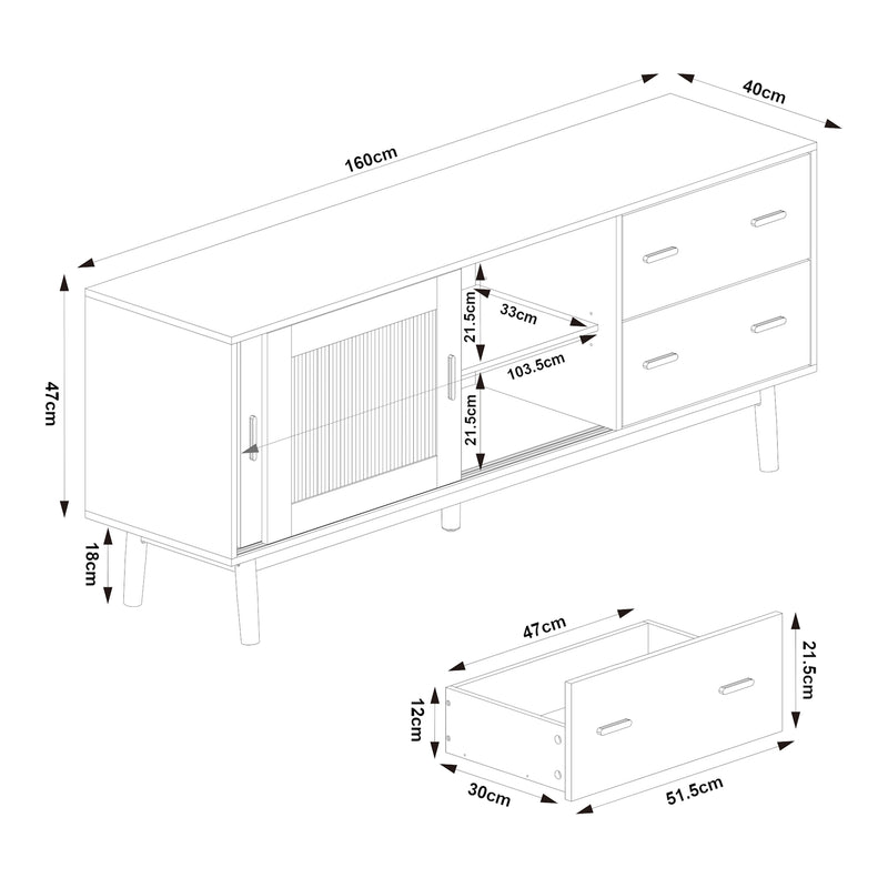 Croquis coté Meuble TV Susa 160 x 40 x 65 cm [en.casa]