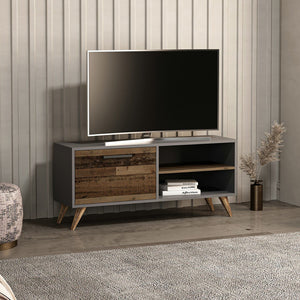 Meuble TV Helle à porte 50 x 120 x 35 cm anthracite / effet bois ancien [en.casa]