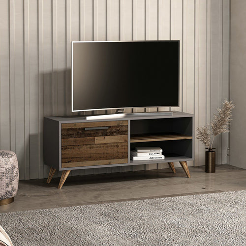 Meuble TV Helle à porte 50 x 120 x 35 cm anthracite / effet bois ancien [en.casa]