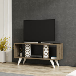 Table TV Ockelbo 45x90x30 cm Blanc / Noyer [en.casa]