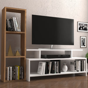 Table TV Klippan avec étagère Blanc / aspect noyer [en.casa]