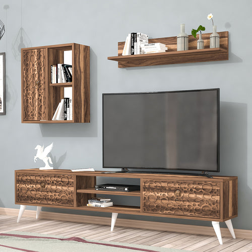 Set de meuble TV Leka avec étagère et armoire murales panneau de particules 180 x 30 x 48 cm [en.casa]