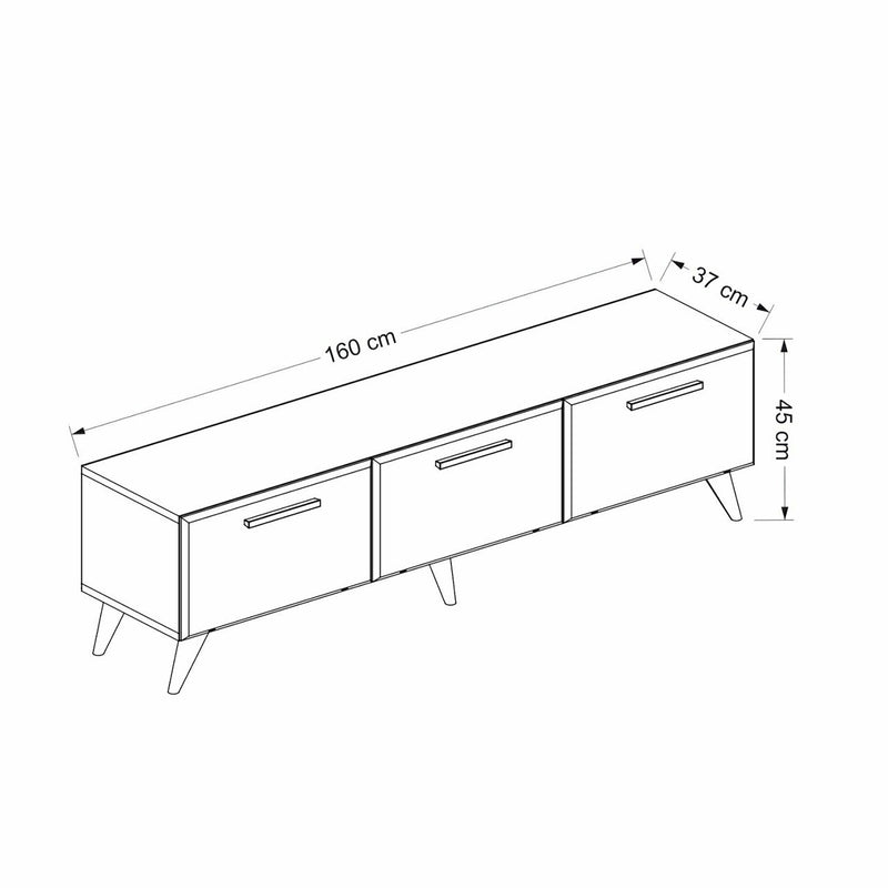 Croquis coté Meuble TV Brønderslev à 3 portes 45 x 160 x 37 cm [en.casa]