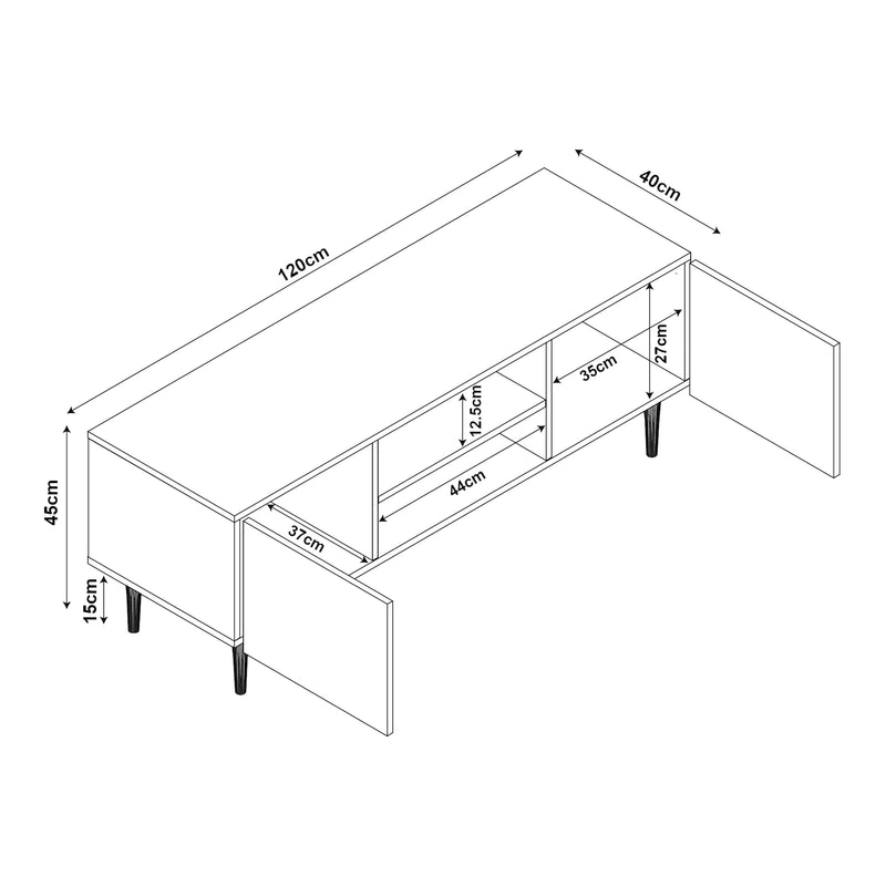 Croquis coté Meuble TV Starvili avec 2 portes 120 x 40 x 45 cm [en.casa] 