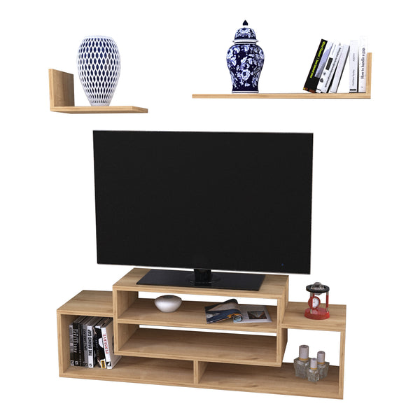 Ensemble de meuble TV et 2 étagères murales Kinn panneau de particules 120 x 30 x 42 cm [en.casa]