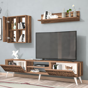 Set de meuble TV Leka avec étagère et armoire murales panneau de particules 180 x 30 x 48 cm [en.casa]