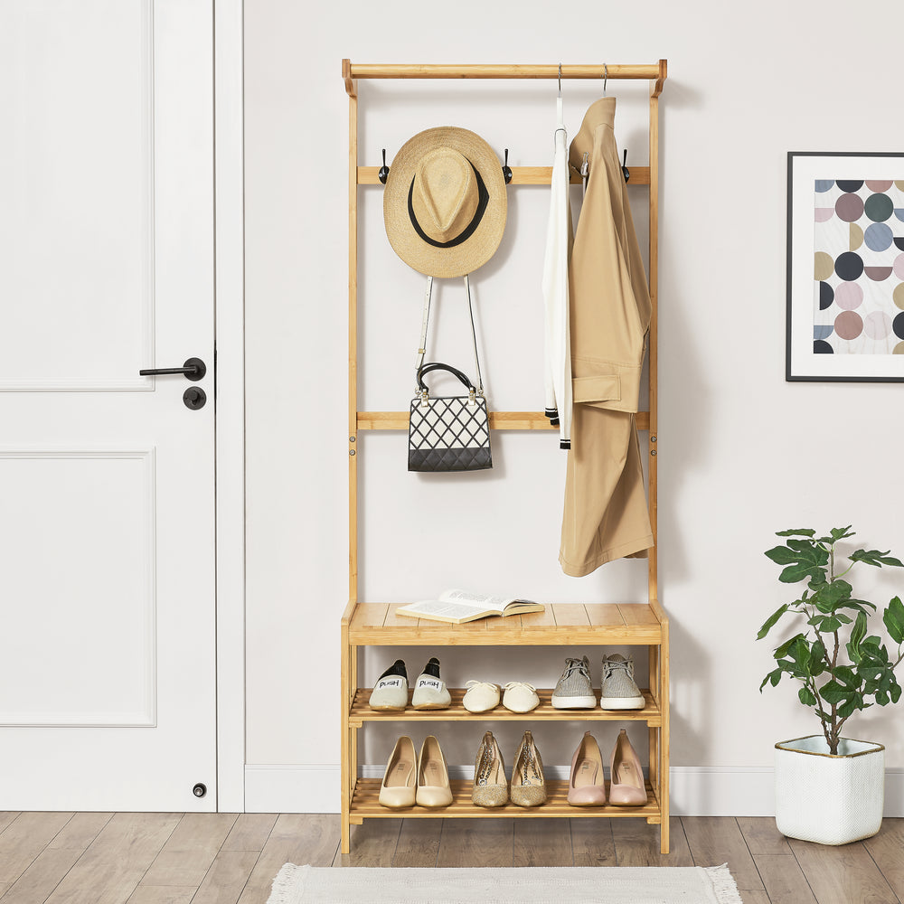 Porte-manteau Tornio 168 x 70 x 35 cm en bambou naturel [en.casa] - premiumXL