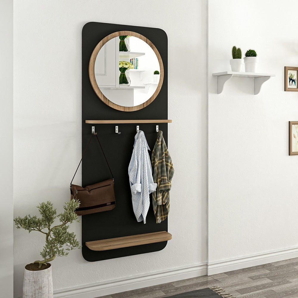 Panneau de vestiaire Helsinge avec miroir 150x60x15 cm Noir [en.casa]