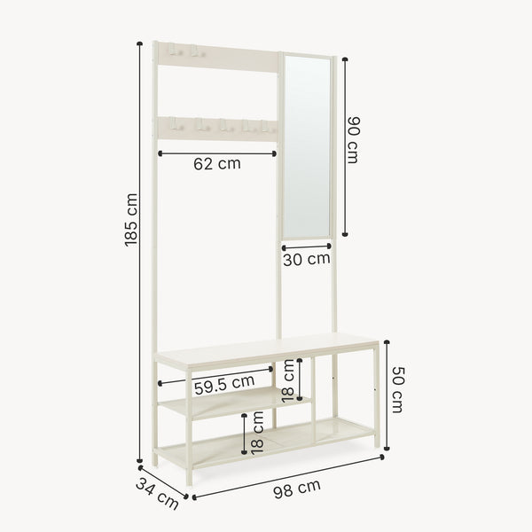 Porte-manteau Napinerg avec miroir et étagère à chaussures 185x98x34 cm [en.casa]