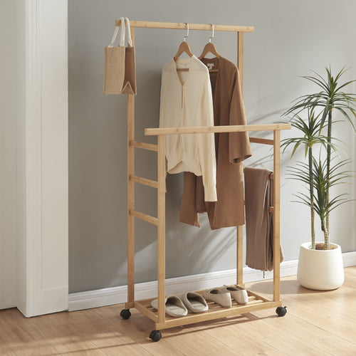 Rollbarer Garderobenständer Ilmajok Bambus [en.casa] - premiumXL