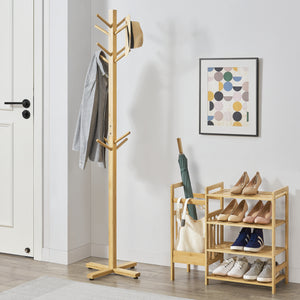 Garderobenständer Jämsä 176 x 38 x 38 cm 12 Haken Bambus Natur [en.casa] - premiumXL