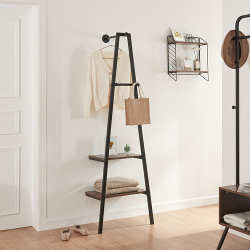 Porte-manteau mural Bjørnafjorden acier noir / aspect noyer [en.casa]