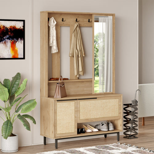 Penderie compacte Kvænangen 78x112x36 cm chêne/effet rotin [en.casa] - premiumXL