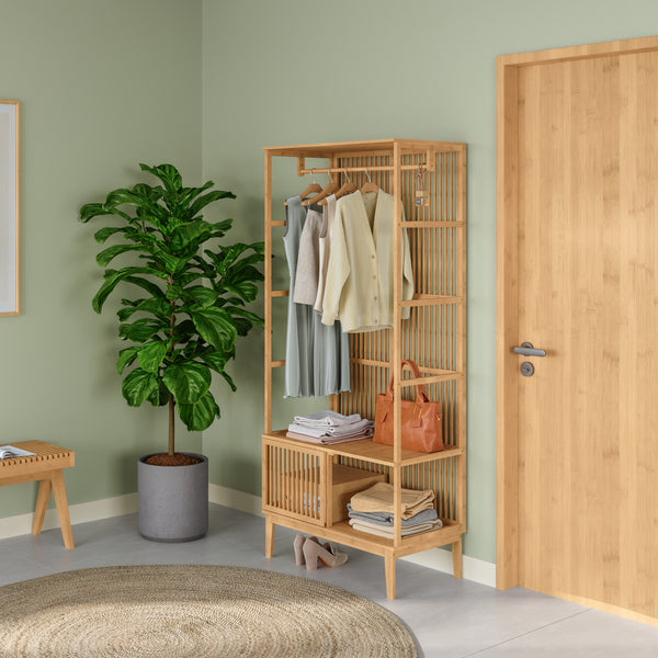 Portant à vêtements Vemb bambou 185 x 80 x 45 cm naturel [en.casa]
