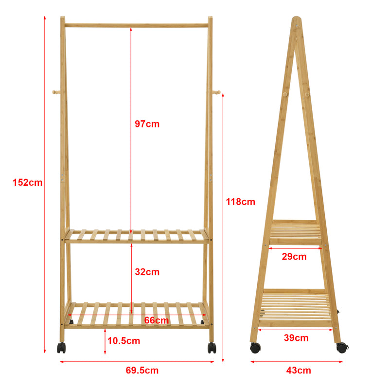 Croquis coté Portant à vêtements Öckerö bambou naturel [en.casa]