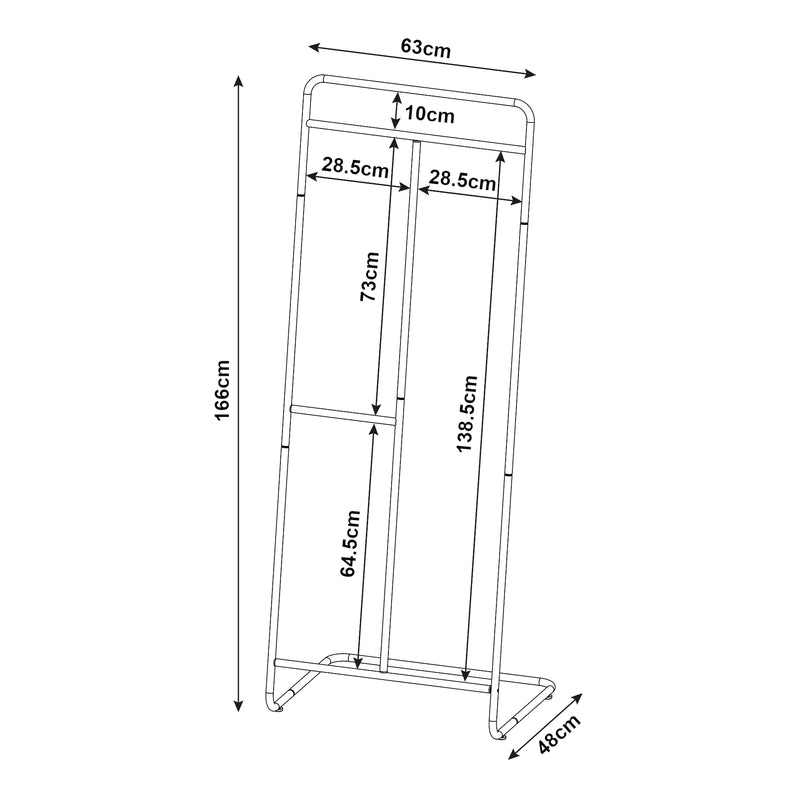 Croquis coté Portant à vêtements Sandviken acier 166 x 63 x 48 cm [en.casa]