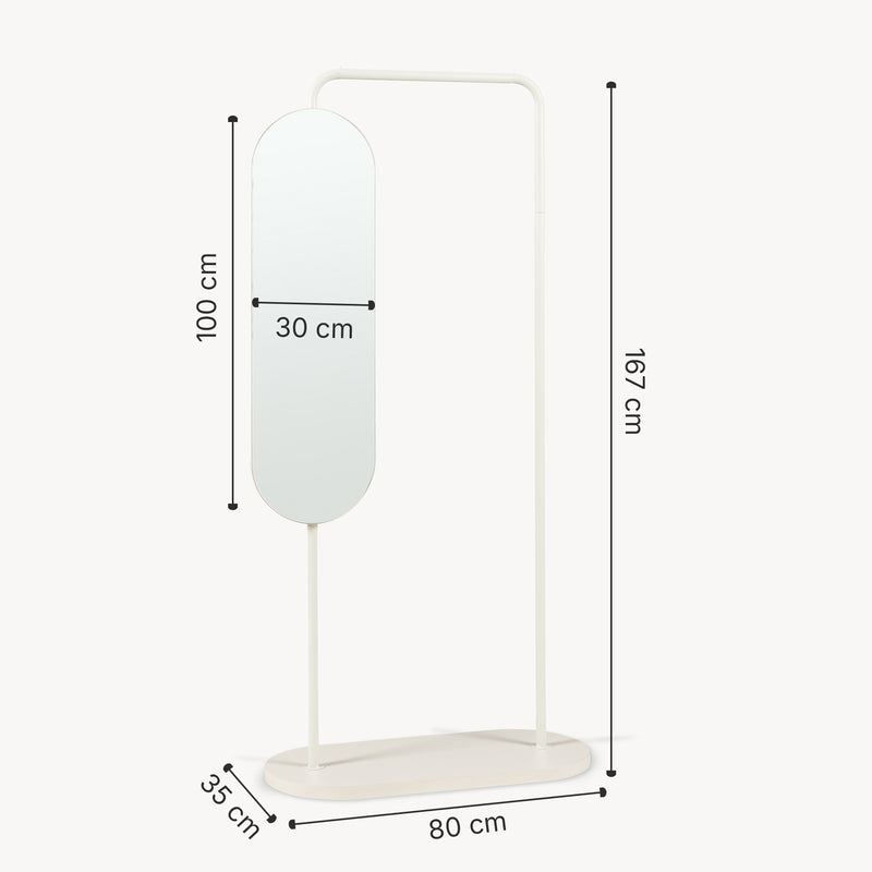 Croquis coté Portemanteau sur pied avec miroir Vamn 167 x 80 x 35 cm [en.casa]