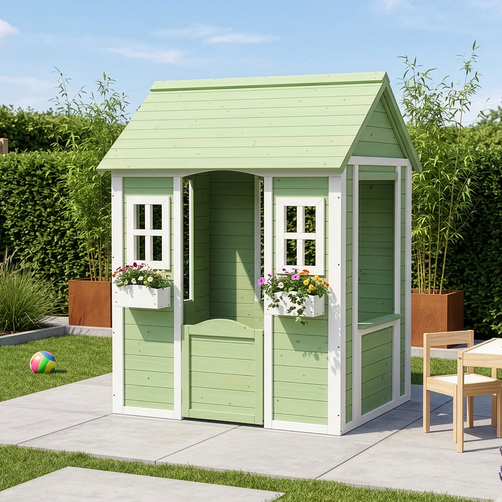 Maisonnette de jeu pour enfants Kuoldsvin bois de pin 44 x 107 x 90 cm vert blanc [en.casa]