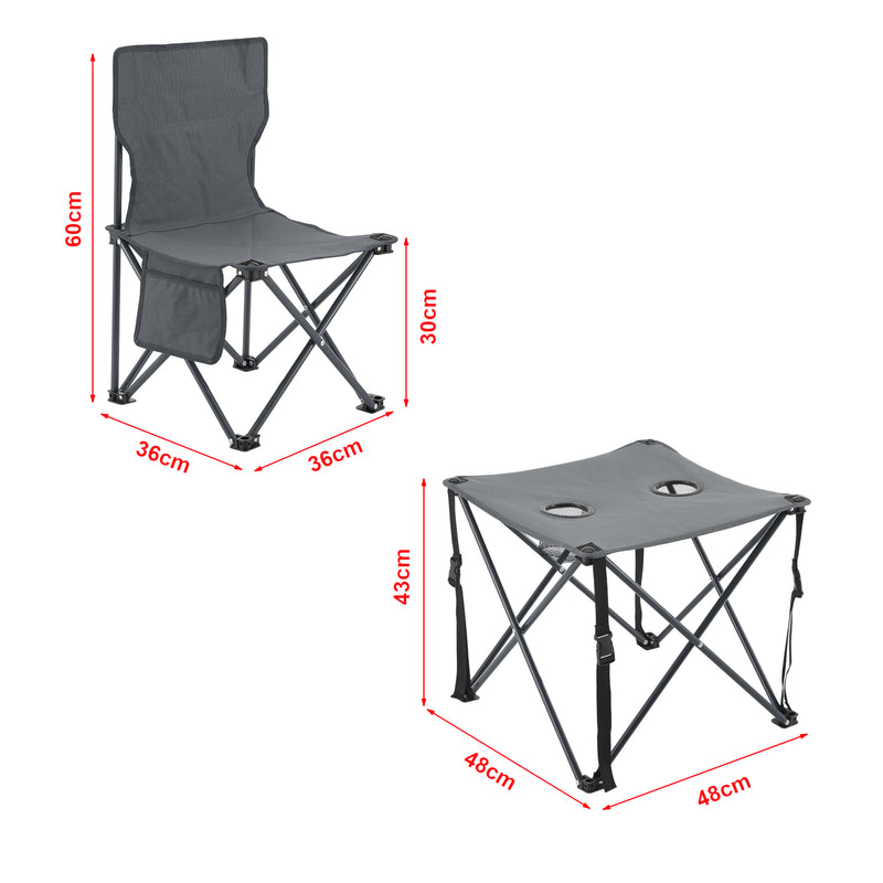 Croquis coté Set de table et 2 chaises de camping pliantes Banzi casa.pro