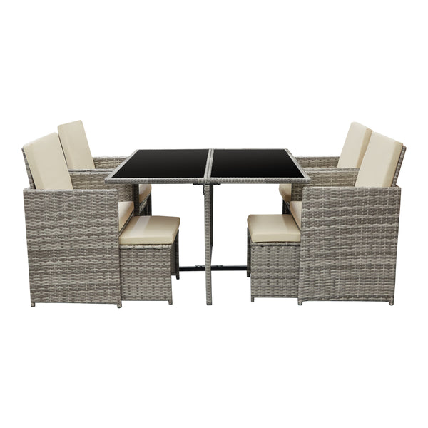 Salon de Jardin de 9 Pièces Cieza Acier Polyrotin Polyester avec Coussins [en.casa]