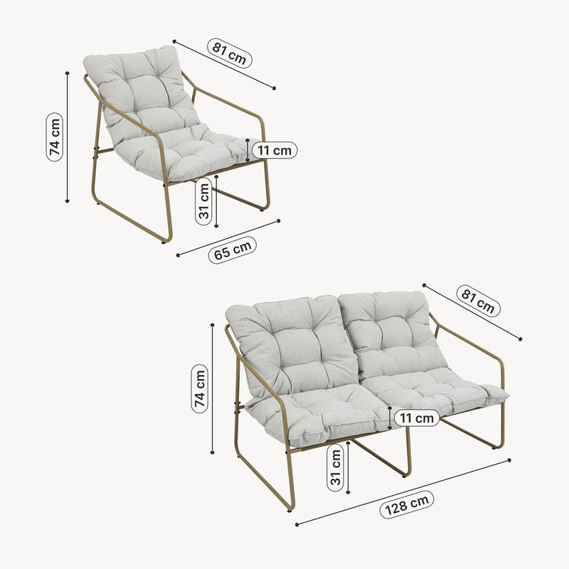 Croquis coté Ensemble de meubles de jardin Kivanta 5 pièces [en.casa]