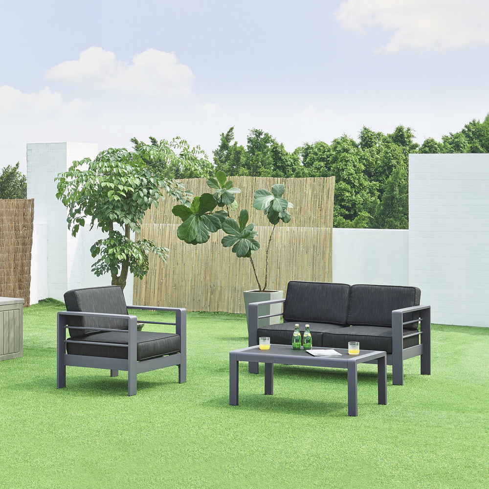 Salon de jardin 3 pièces Avise table basse fauteuil canapé anthracite gris foncé casa.pro
