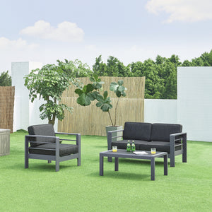 Salon de jardin 3 pièces Avise table basse fauteuil canapé anthracite gris foncé casa.pro