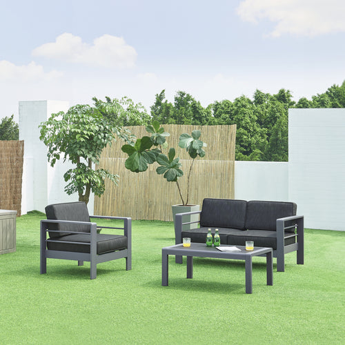 Salon de jardin 3 pièces Avise table basse fauteuil canapé anthracite gris foncé casa.pro