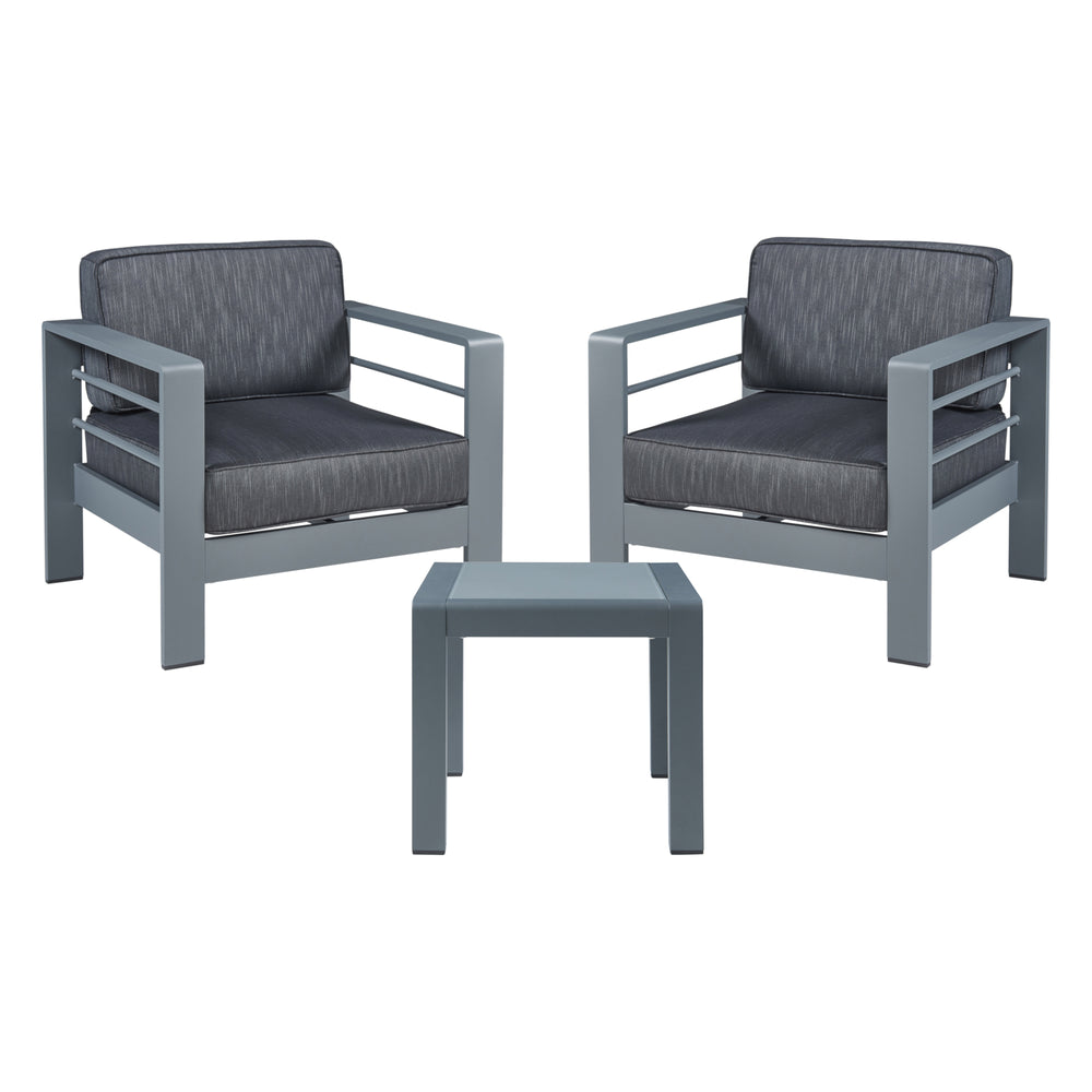 Salon de jardin 3 pièces Avise table d'appoint avec 2 fauteuils anthracite gris foncé casa.pro