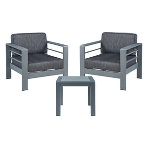 Salon de jardin 3 pièces Avise table d'appoint avec 2 fauteuils anthracite gris foncé casa.pro