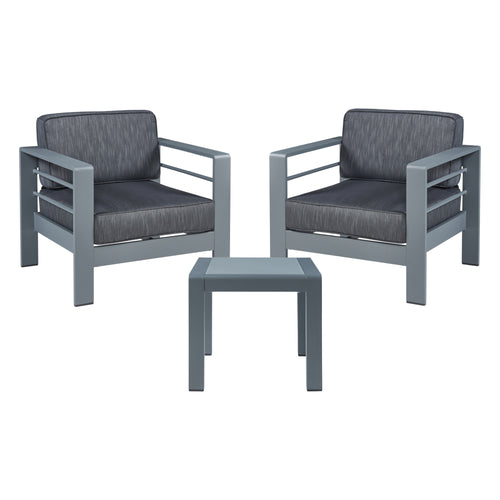 Salon de jardin 3 pièces Avise table d'appoint avec 2 fauteuils anthracite gris foncé casa.pro