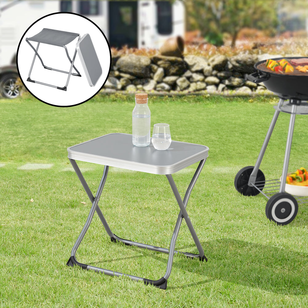 Tabouret et table de camping 2-en-1 Barete 47x47x37 cm Gris [en.casa]