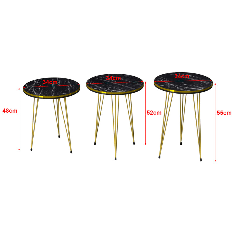 Croquis coté Set de 3 tables d'appoint Ry rondes gigognes [en.casa]