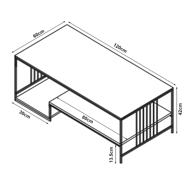 Croquis coté Table basse Klibro acier [en.casa] 