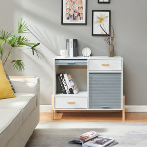 Commode Kvaefjord bambou gris blanc [en.casa] 