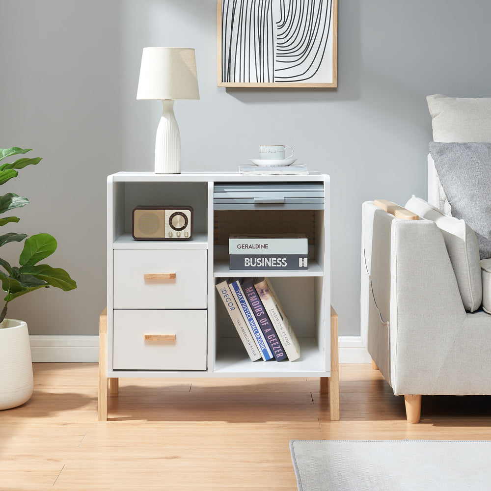 Buffet Kvaefjord avec portes à persiennes Blanc/Gris [en.casa]