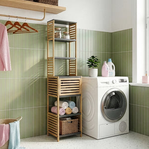 Étagère de salle de bains Kydesby bambou naturel / gris [en.casa]