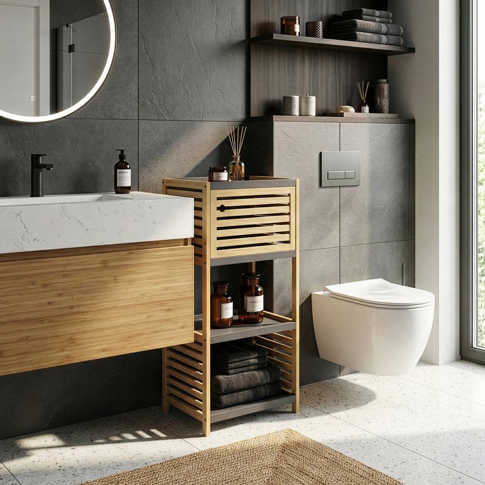 Étagère de salle de bains Kydesby bambou naturel / gris [en.casa]