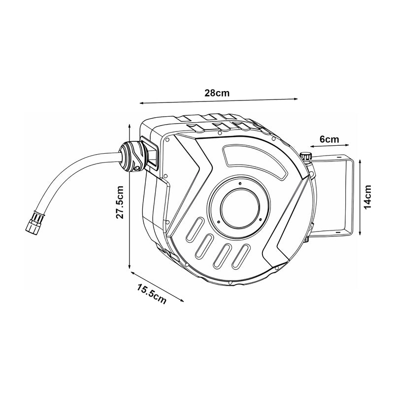 Croquis coté Enrouleur de tuyau d'air comprimé Nassau blanc gris pro.tec