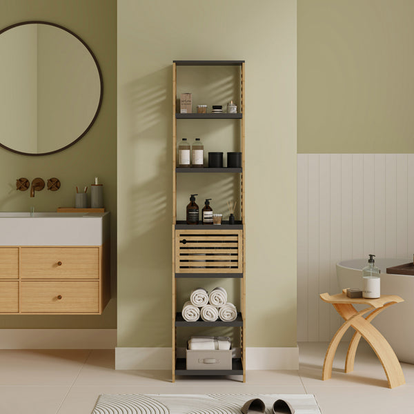 Étagère de salle de bains Kydesby bambou naturel / gris [en.casa]