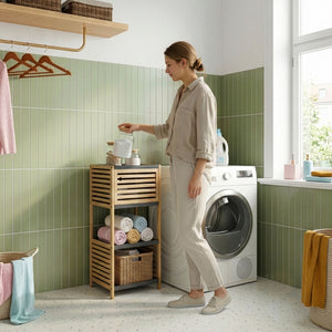 Étagère de salle de bains Kydesby bambou naturel / gris [en.casa]