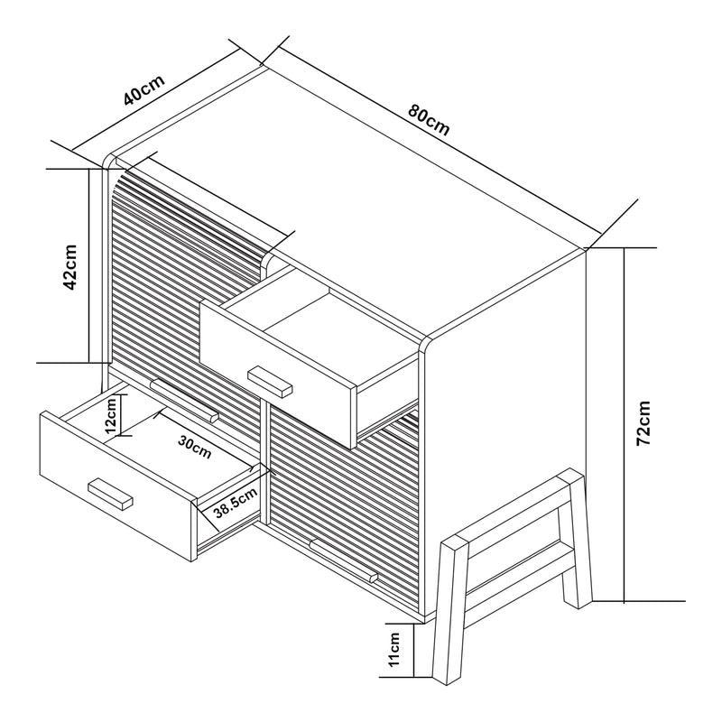 Croquis coté Commode Kvaefjord bambou gris blanc [en.casa] 