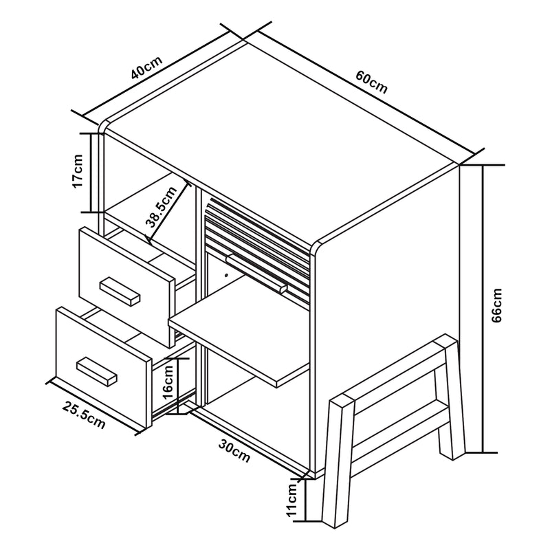Croquis coté Commode Kvaefjord bambou gris blanc [en.casa] 