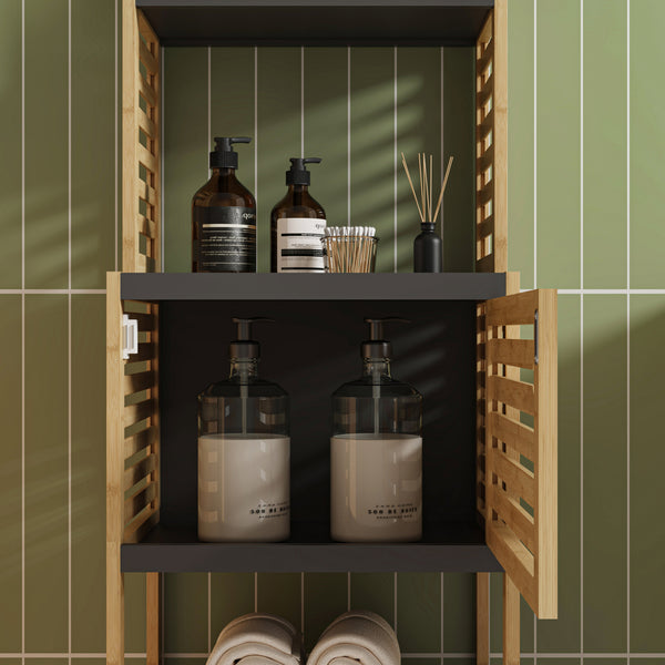 Étagère de salle de bains Kydesby bambou naturel / gris [en.casa]