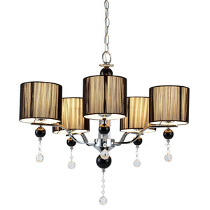 Lustre Élégant Lampe à Suspendre Design pour Salon Aluminium Plastique Cristal Synthétique 5 x E14  Diamètre 64 cm Chrome Noir [lux.pro]