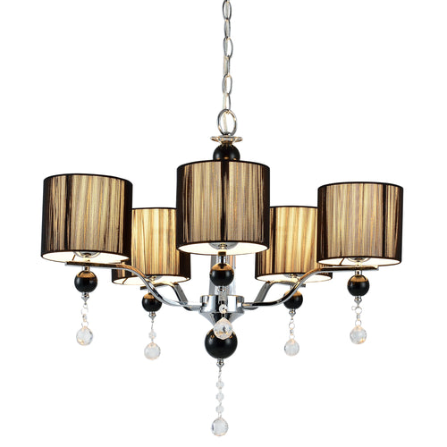 Lustre Élégant Lampe à Suspendre Design pour Salon Aluminium Plastique Cristal Synthétique 5 x E14  Diamètre 64 cm Chrome Noir [lux.pro]