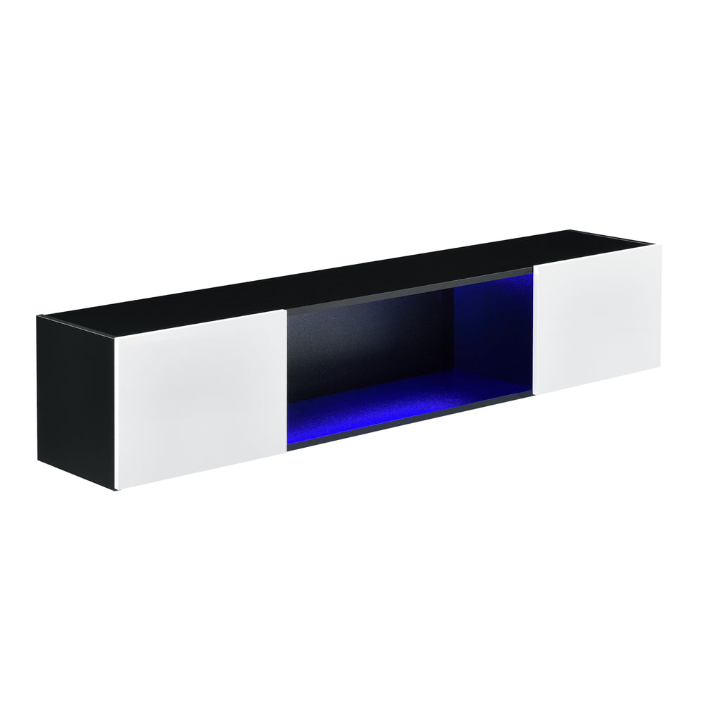 Meuble mural Thabong 150x30x30 cm avec éclairage LED Noir/Blanc en.casa - premiumXL