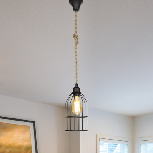 Suspension Ashford en métal et corde de jute 90 cm E27 [lux.pro]